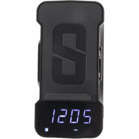 Réveil Bluetooth 3-en-1 en PC ABS avec chargement sans fil, 10 W, noir, idéal pour la table de chevet. (1/5)