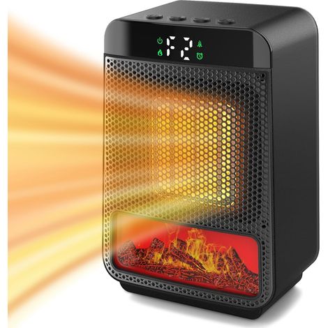 Mini-Elektroheizung für den Innenbereich, kleiner 1500-W-Kaminofen mit 3D-LED-Flamme, Sicherheitsschutz, tragbarer Tischkamin (1/5)