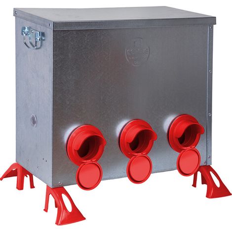 Mangeoire métallique pour volailles, 6 sorties, capacité 80 kg Zéro gaspillage Trémie extérieure (1/5)