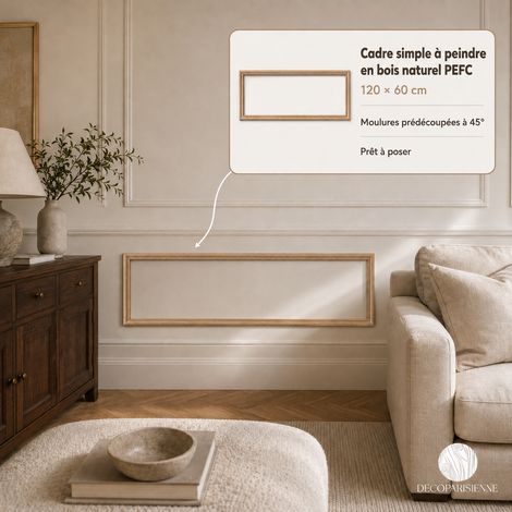 Moulure Murale Bois Brut - Style Parisien - 120 x 60 cm - Cadre Moulure Decoratif - Bois Naturel - a Peindre (1/5)
