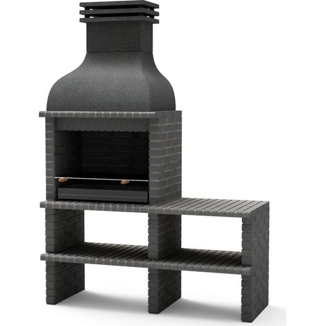 MOVELAR - Barbecue Préfabriqué à Bois et Charbon Modèle BENHADDOU PLUS avec SUPPORT LATÉRAL COMPLET et avec Grill (Gris Foncé - 178 x 70 x 262 cm) REF : M01032 - Usage Extérieur