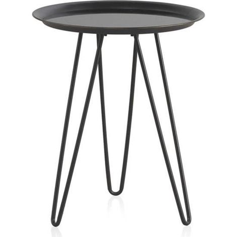 Table d'appoint - JUANIO - Ø44 x H52 cm - Plateau verre noir - Pieds tube fer - Rond (1/3)