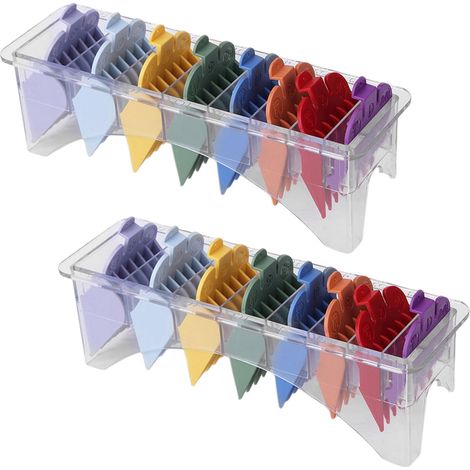 Lot de 2 fourreaux pour cheveux - 8 couleurs et tailles - Peigne de délimitation - Convient pour tondeuse avec boîte de rangement (1/5)