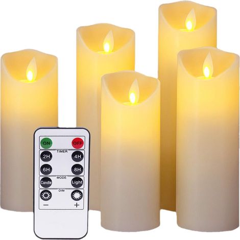 Bougies à LED Ensemble de 5 décoratives Bougie sans Flamme avec télécommande 13 cm 14 cm 16 cm 18 cm 20 cm (1/5)