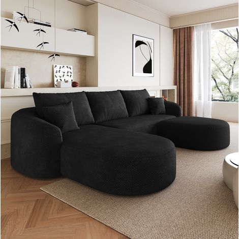 Sofá modular esquinero, sin montaje, tejido suave, negro (1/5)