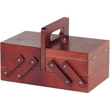 Boîte à couture pliable en bois, pouvant contenir du fil, des ciseaux, un panier à couture, une boîte à bijoux, compatible avec les sacs à outils de couture et les boîtes de rangement pour bijoux. (1/5)