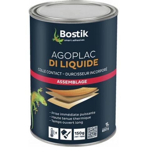 Bostik – Colle néoprène Agoplac Di liquide 1L – Prise rapide – Haute tenue thermique – Pour bois, caoutchouc, cuir et mousses souples