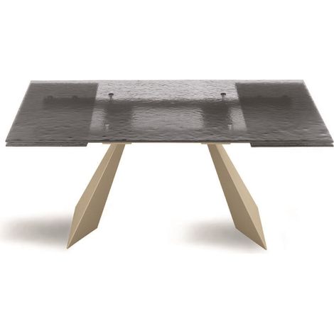 Tavolo allungabile 240 cm WATERS base in metallo Beige e piano in vetro Fume' (1/3)
