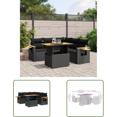 The Living Store 6-tlg. Garten-Sofagarnitur mit Kissen Schwarz Poly Rattan - Gartenmöbel - Sofasatz - Outdoor Möbel - PE-Rattan - Wetterfest (1/3)