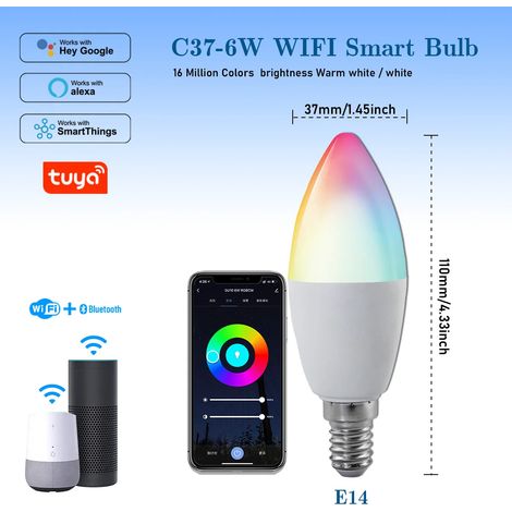 (E14, lot de 8) Ampoule LED RGB intelligente effet bougie graffiti, Wi-Fi, Bluetooth, contrôle à distance via application, idéale pour la décoration (1/5)