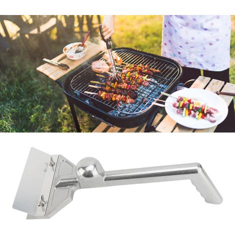 Limpiador de parrillas con cuchillas reemplazables de acero inoxidable Mango largo y ergonómico Limpiador de placas de parrilla de aluminio para uso doméstico y profesional (1/5)