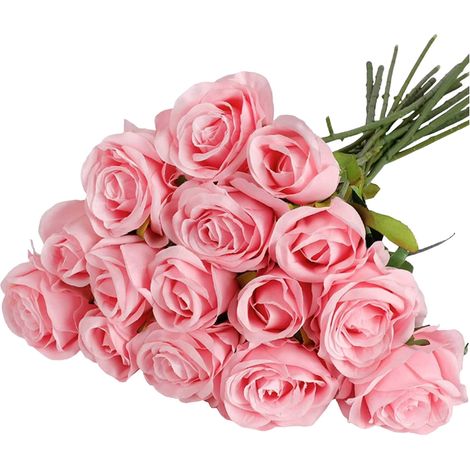 Roses Artificielles - Bouquet de 15 Pièces - Tige Longue 51 cm - Matériau Textile Réaliste - Décoration Intérieure pour Mariage Bureau Fête Noël - Lot Unique (1/4)