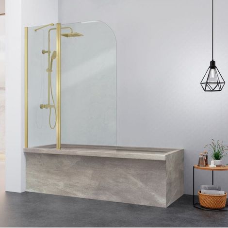 Mampara de bañera fija + Puerta abatible RITA oro cepillado