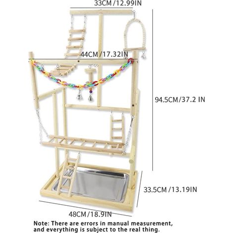 Trespolo per uccelli, giocattolo per pappagalli, area gioco per uccelli, area gioco in legno per parrocchetti e canarini, trespolo in legno per pappagalli - 48 33,5 94,5 cm (1/4)