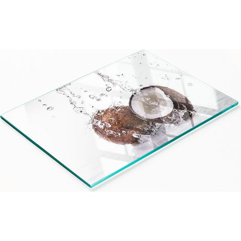 Tablero de vidrio decorativo multifuncional con estampado de coco y agua, 80x52 cm.