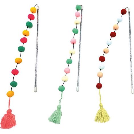 Set 3 pezzi Bacchetta Gioco Gatto Pompom 35cm.