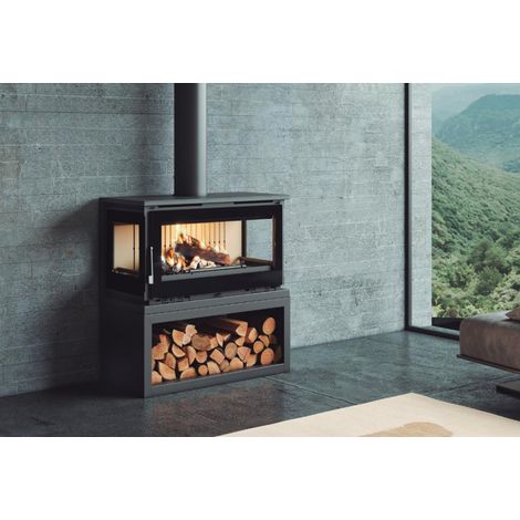 Poêle à bois ventilé 3 faces - FIREMATIC Calgary - L 13.5 kW  Sans vitre ROBAX NightFlame