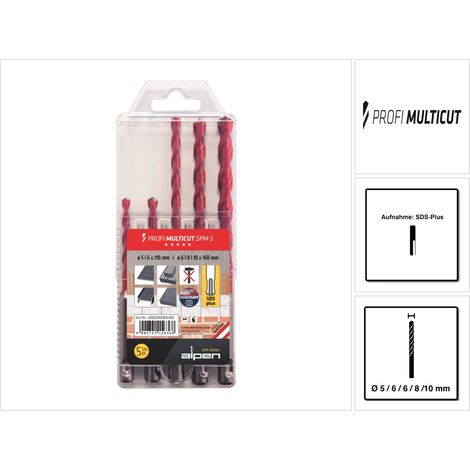 Alpen MultiCut 100905100 Acciaio Kit punte multiuso 5 parti 5 mm, 6 mm, 8 mm, 10 mm SDS-Plus 1 KIT (1/5)