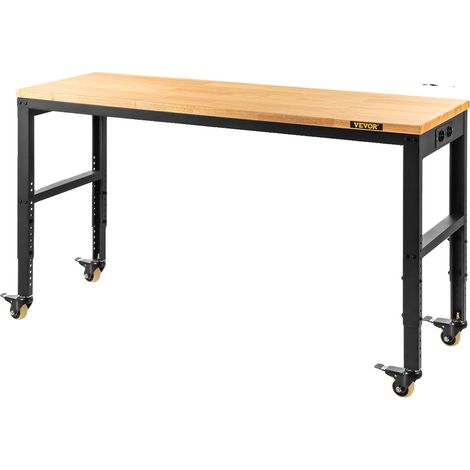 Table de travail robuste, hauteur réglable, plateau en chêne durable, capacité de charge de 900 kg pour bureau et maison, 48x24in avec roue (1/2)