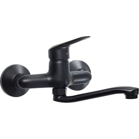 Miscelatore lavabo montaggio a parete in ottone finitura nera - Karto