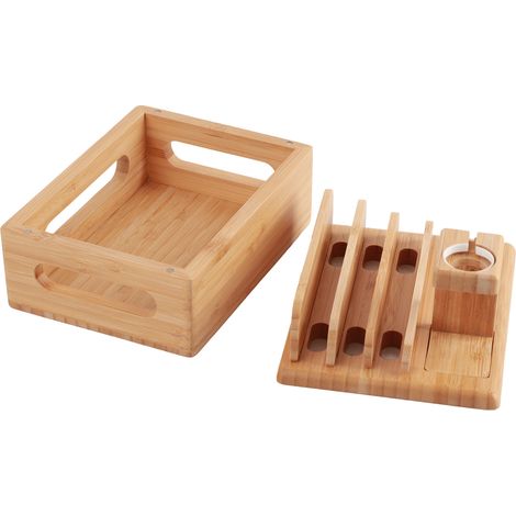 Support de bureau en bambou pour téléphone, tablette et montre, boîte de rangement élégante, cadeau idéal (1/5)