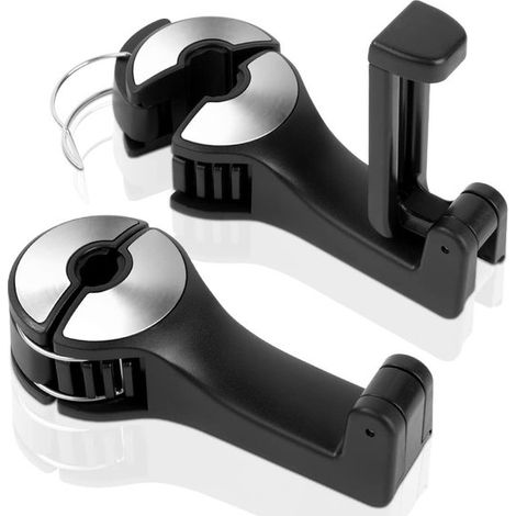 NTHProducts，Gancho para reposacabezas de coche，Soporte multifuncional para teléfono，Giratorio y ajustable，Plateado，Soporte para bolsos y mochilas