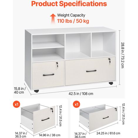 Classeur Dossier Mobile en Bois Meuble de Rangement de Bureau à 2 (1/5)