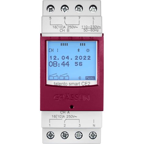 Grässlin 43.04.0004.1 talento smart CE2 digitales 2-Kanal-Erweiterungsmodul, für talento smart S25, bis 3 Module, Gesamtsystem 8 Kanäle, DIN-Schiene/Hutschiene, Bluetooth/App Programmierung, 2 Kanäle (1/5)