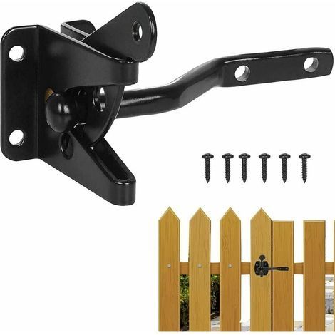 Verrou de porte automatique noir loquet de porte de jardin automatique serrure de porte de jardin avec 6 vis pour porte de clôture de ferme de saule-- (1/5)