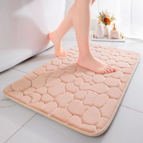 Tapis de bain en mousse à mémoire de forme, absorbant, antidérapant, pour décoration de douche, paillasson, salle de bain et salon, 40 x 60 cm, beige (1/5)
