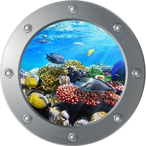 Sticker mural 3D sous-marin hublot Océan World sous-marin (1/5)