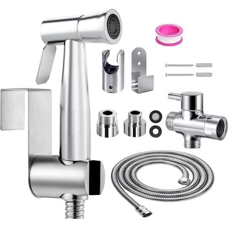 Pulvérisateur de bidet pour toilettes, avec valve G1/2" et un pulvérisateur G3/8", en acier inoxydable, pour hygiène personnelle et bac de lit, nettoyage des couches de bébé (1/5)