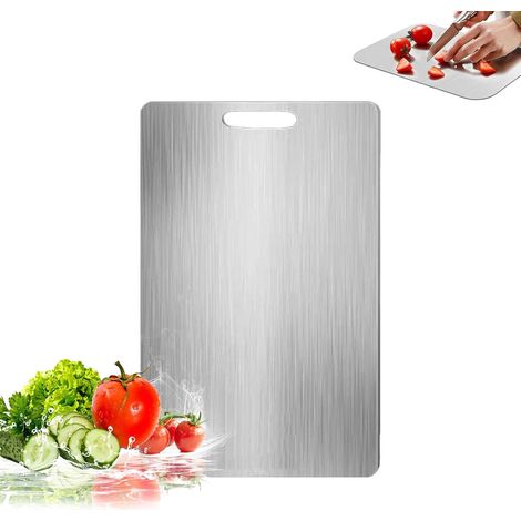 Planche à Decouper en Titane, Titanium Cutting Board pour Usage Alimentaire sur les Deux Côtés, Planche à Decouper Inox Antibactérien et Résistant Adaptée à la Viande, Aux Fruits (S) (1/5)
