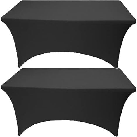Lot de 2 nappes noires en élasthanne de 2,4 m pour table rectangulaire, mariage, banquet et fêtes (1/5)