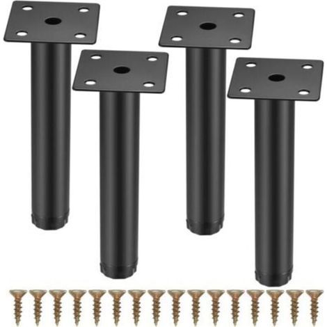 Pieds de meuble métalliques – Lot de 4 supports réglables pour table, chaise, bureau ou canapé – Acier noir mat (1/4)