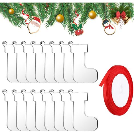 16 Pièces Décoration de Noël, Bas de Noël en Acrylique , Objet Décoratif Suspendu d'arbre Plastique pour Mariage, Fête, Anniversaire