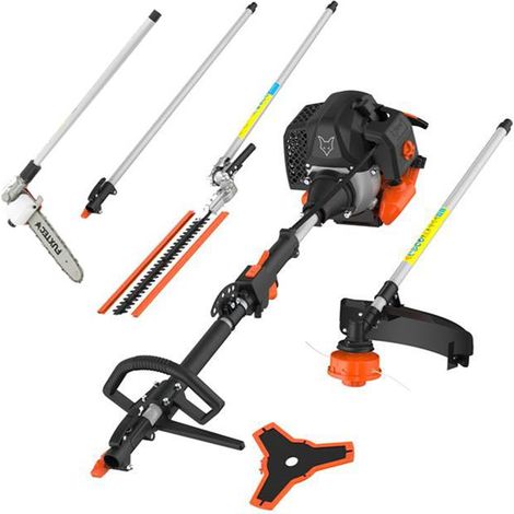 FUXTEC Desbrozadora Multifunción Gasolina FX-MT252ER multiherramienta 6 en 1 - cortasetos, motosierra inclinada, cortabordes, extensión de 1 m