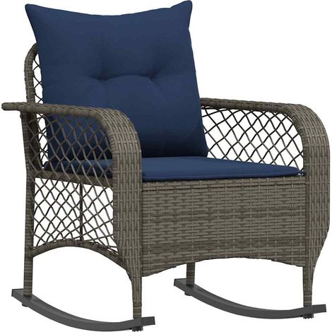 Maison Exclusive - Garten-Schaukelstuhl mit Kissen Grau Poly Ratt