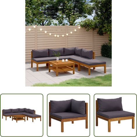 Holzsofa - 6-tlg. Garten-Lounge-Set mit Auflage Massivholz Akazie (1/5)