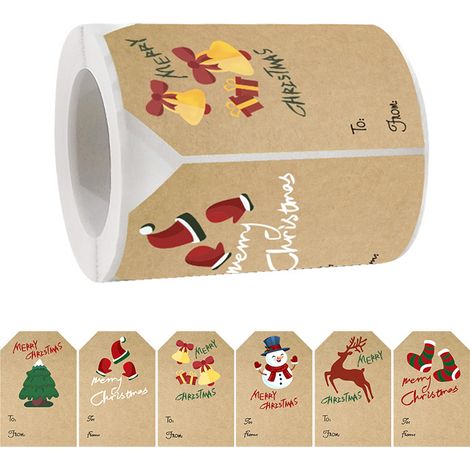 1 Rouleau Étiquettes cadeaux, Autocollants Noël, Faciles à écrire, Décoration paquets, Fêtes de fin d'année (1/5)