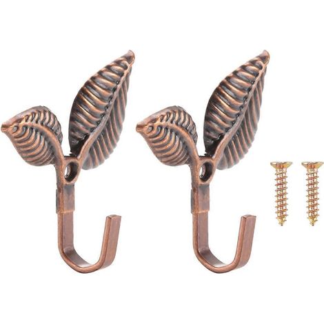 Lot de 2 embrasses de rideaux en fer forgé en forme de feuille, crochets muraux décoratifs, bronze rouge (1/4)
