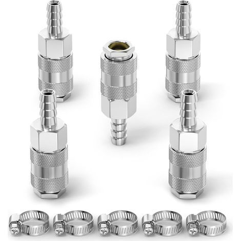 5 pièces accouplement d’air industriel mâle canne de tuyau de 10MM, fer nickel plating débit de raccord rapide air pneumatique compresseur raccords de tuyau