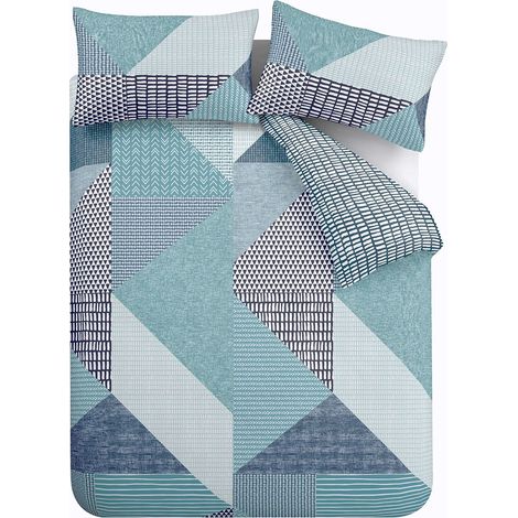 Catherine Lansfield Larsson Geo - Set copripiumino per letto matrimoniale, colore: ottanio (1/4)