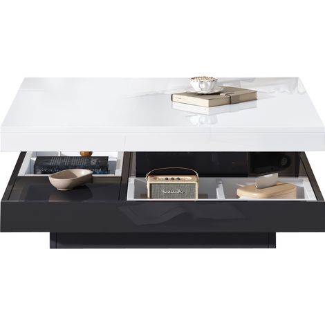 TABLE Rotative Multifonctionnelle à Plateau Haut-Brillant Particle Board Noir Blanc 70.00x70.00x36.00 (1/5)