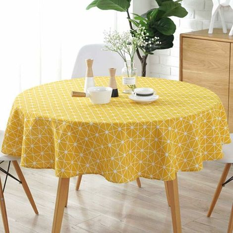Nappe ronde de style nordique épuré, en coton et lin anti-poussière, idéale pour buffet, fête ou dîner de vacances (90 cm de diamètre). (1/5)