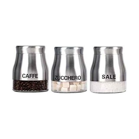 TRIS DI BARATTOLI IN ACCIAIO INOX SALE ZUCCHERO E CAFFÈ DA 850 ML