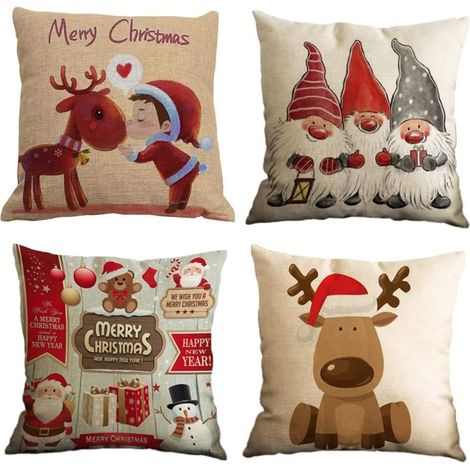 MINKUROW Pezzi Fodera Per Cuscino Buon Natale Fodera Per Cuscino Decorativa Gnomi Invernali Alci Babbo Natale Tu Fodere Per Cuscini 45x45 Cm (1/5)