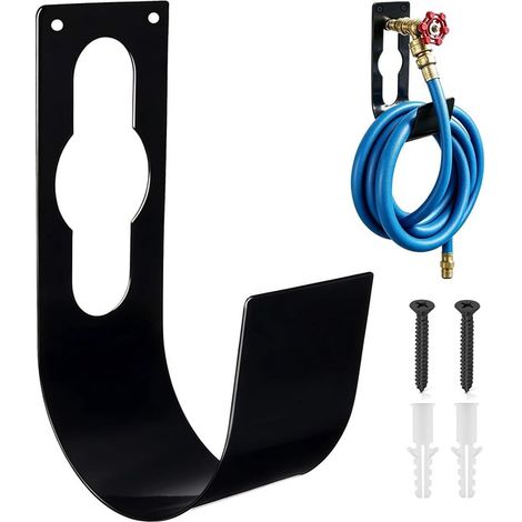 Support pour tuyau d'arrosage - Vis et chevilles incluses - Support de fixation métallique pour robinet extérieur, fixation murale et tuyau d'arrosage (1/5)