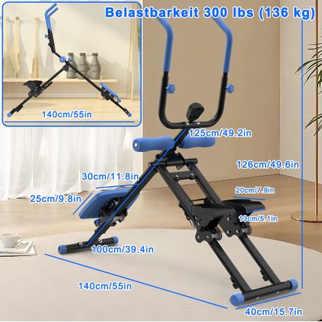 2-in-1 Bauch-Stepper, klappbar, 140 x 40 x 126 cm, Stahl und ABS, Schwarz/Blau – MEUBLIV (1/5)
