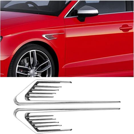 2 Pièces Grille D'Aération Latérale Voiture, Couvercle D'admission D'air Latéral Voiture Décoration, D'Évent Latéral Requin Branchies, Décoration D'Évent Latéral À L'Usure Pour Voitures(Argent) (1/5)